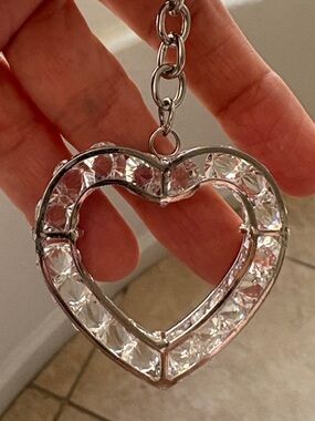 Crystal Heart Keychain Silver Tone
